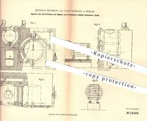 original Patent - R. Michelet , L. Tescher , Berlin , 1882 , Tränken von Steinen & Formstücken mit bituminösen Stoffen !