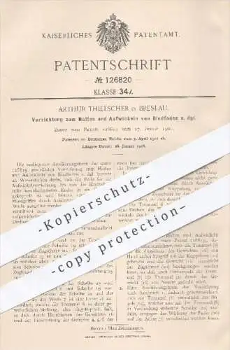 original Patent - Arthur Thielscher in Breslau , 1901 , Vorrichtung zum Halten u. Aufwickeln von Bindfaden | Faden !!!