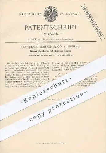 original Patent - Stanislaus Lentner & Co. , Breslau , 1888 , Wasserröhrenkessel mit stehenden Röhren | Dampfkessel !!