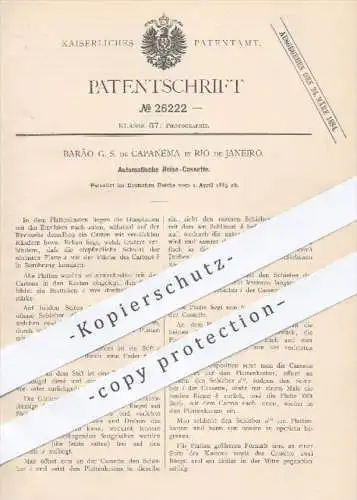 original Patent - Barão G. S. De Capanema , Rio de Janeiro , 1883 , Automatische Reise-Kassette | Fotografie , Fotograf