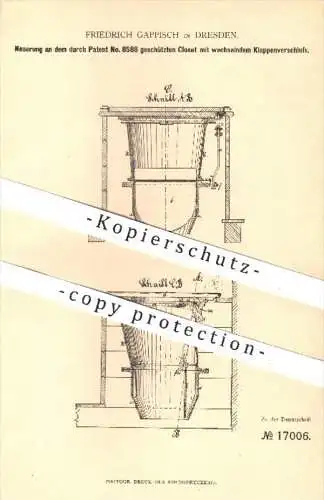 original Patent - Friedrich Gappisch in Dresden , 1881 , Kloset mit wechselndem Klappenverschluss | WC , Toilette !!!