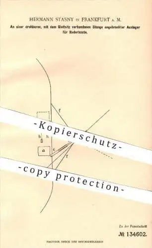 original Patent - H. Stasny , Frankfurt / Main , 1901 , Ausleger für Ruderboote | Ruderboot , Boot , Boote , Schiffe !