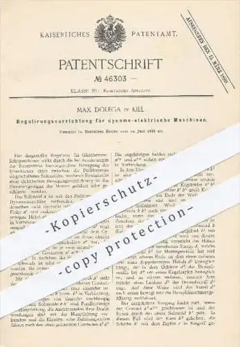 original Patent - Max Dolega , Kiel , 1888 , Regulierung für dynamo - elektr. Maschinen | Regulator Gleichstrom , Strom