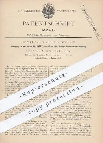 original Patent - Jean Charles Voilin , Dresden , 1883 , elektr. Sicherheitseinrichtung für Dampfkessel | Dampfmaschinen