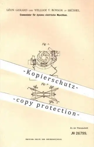 original Patent - Léon Gerard , Wiliam V. Bonsor , Brüssel 1883 , Commutator für dynamo - elektr. Maschinen | Kommutator