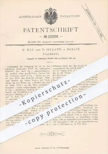 original Patent - W. May u. H. Iffland , Berlin  1882 , Tischbett | Tisch , Bett , Bettmöbel , Möbel , Möbelbauer , Holz