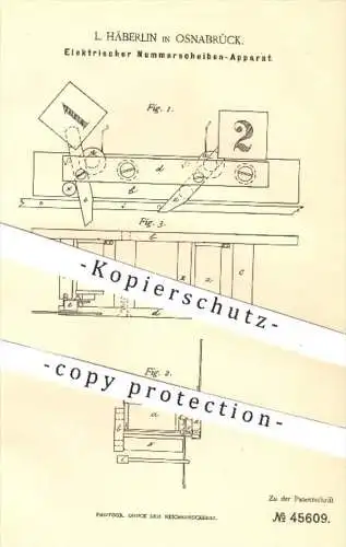 original Patent - L. Häberlin , Osnabrück 1888 , Elektrischer Nummerscheiben - Apparat | Signal , Magnet , Elektromagnet