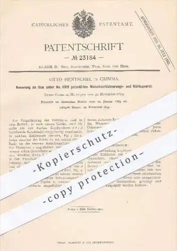 original Patent - Otto Henschel , Grimma , 1883 , Apparat zur Zerkleinerung u. Kühlung von Maische | Bier