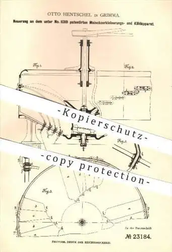 original Patent - Otto Henschel , Grimma , 1883 , Apparat zur Zerkleinerung u. Kühlung von Maische | Bier