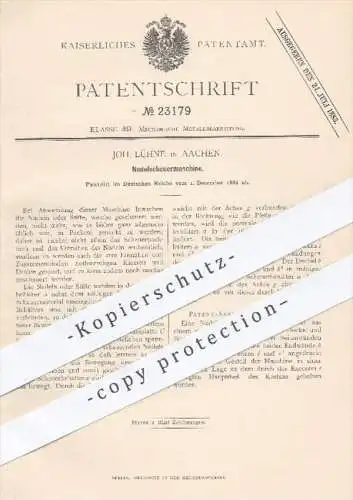 original Patent - Joh. Lühne in Aachen , 1882 , Nadelscheuermaschinen | Nadel , Nadeln , Metall , Metallbearbeitung !!!