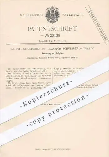 original Patent - Albert Churheber , H. Schüssler , Berlin , 1882 , Knöpfe , Knopf | Mode , Kurzwaren , Schneider !!!