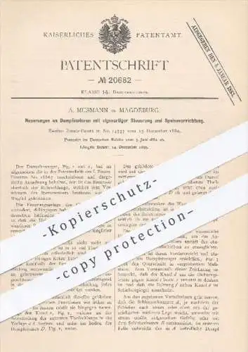 original Patent - A. Musmann in Magdeburg , 1882 , Dampfmotoren mit Steuerung u. Einspeisung | Dampfmaschinen , Motoren