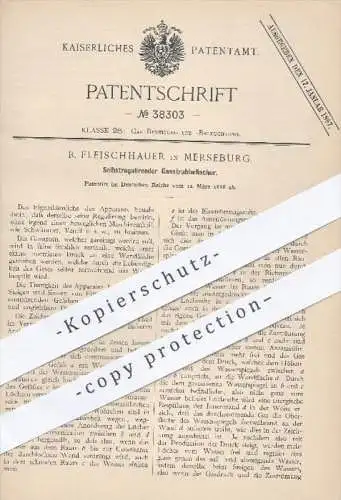 original Patent - R. Fleischhauer in Merseburg , 1886 , Selbstregulierender Gasstrahlwäscher | Gas , Brenner , Licht !!!