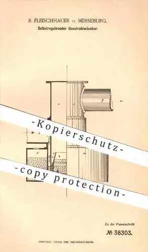 original Patent - R. Fleischhauer in Merseburg , 1886 , Selbstregulierender Gasstrahlwäscher | Gas , Brenner , Licht !!!