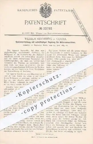 original Patent - W. Henneberg , Gotha , 1885 , Einspeisung für Müllereimaschinen | Mühle , Mühlen , Müller , Mahlen !!