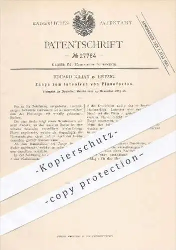 original Patent - Eduard Kilian in Leipzig , 1883 , Zange zum Intonieren von Pianofortes | Piano , Klavier , Klaviere !