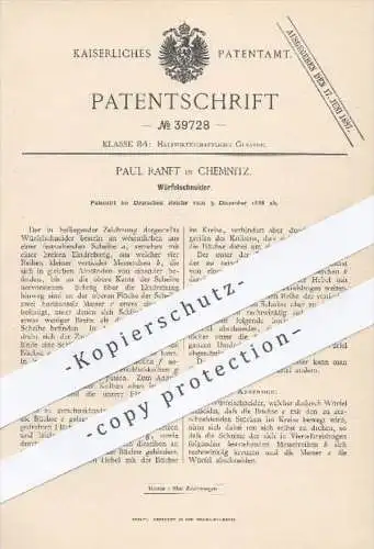 original Patent - P. Ranft , Chemnitz , 1886 , Würfelschneider | Schneiden , Messer , Klinge , Haushalt , Hauswirtschaft