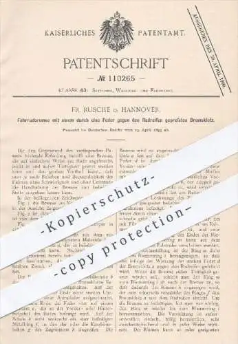 original Patent - Fr. Rusche , Hannover , 1899 , Fahrradbremse mit Bremsklotz | Bremse , Bremsen , Fahrrad , Fahrräder !