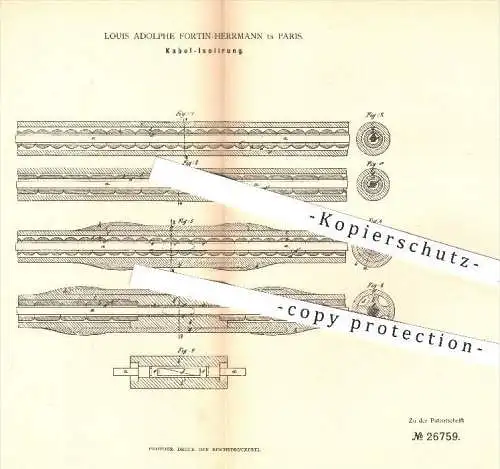 original Patent - Louis Adolphe Fortin Herrmann , Paris , 1883 , Kabel - Isolierung | Stromkabel , Strom , Elektriker !!