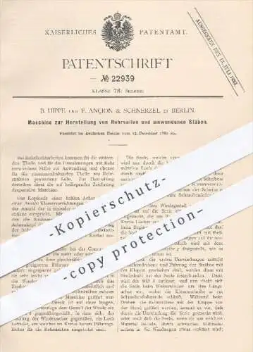 original Patent - B. Hippe , F. Ançion & Schnerzel , Berlin , 1882 , Herstellung von Rohseilen | Seil , Seile , Seilerei