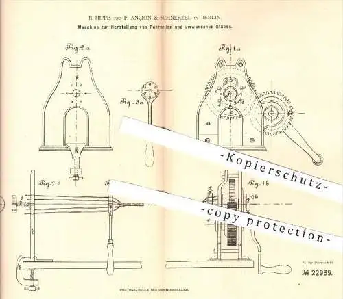 original Patent - B. Hippe , F. Ançion & Schnerzel , Berlin , 1882 , Herstellung von Rohseilen | Seil , Seile , Seilerei