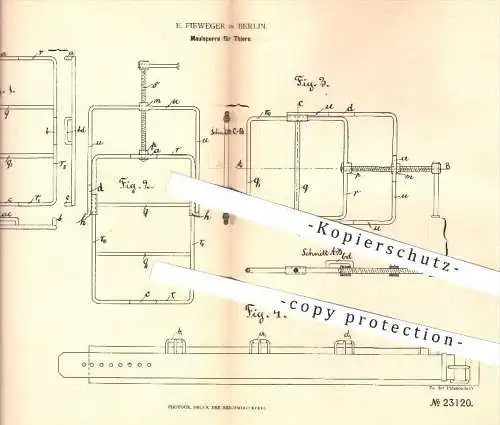 original Patent - E. Fieweger in Berlin , 1883 , Maulsperre für Tiere | Tier , Tierzucht , Landwirtschaft , Tierarzt !!