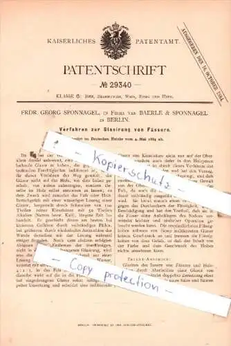 Original Patent  - Frdr. Georg Sponnagel, in Firma van Baerle & Sponnagel in Berlin , 1884 ,  !!!