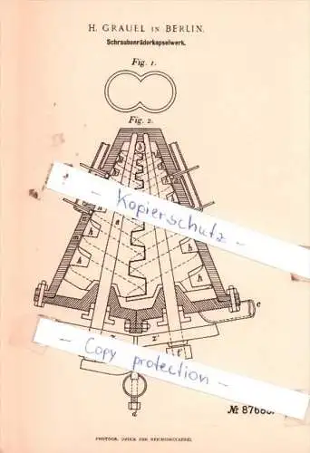 Original Patent  - H. Grauel in Berlin , 1895 , Schraubenräderkapselwerk !!!