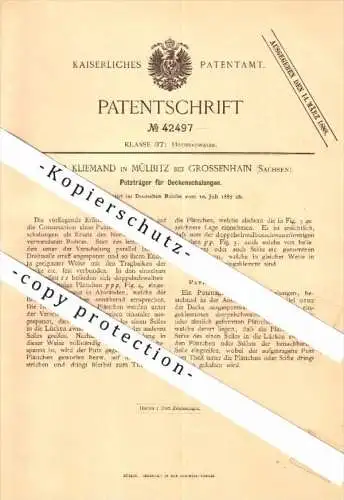 Original Patent - C. Kliemand in Mülbitz b. Großenhain , 1887, Putzträger für Deckenschalung  , Sachsen , Hochbau , Bau