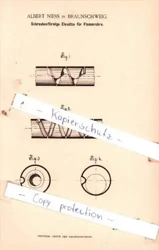 Original Patent  - Albert Niess in Braunschweig  , 1893 , Feuerungsanlagen !!!