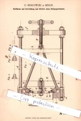 Original Patent  - C. Sendowski in Berlin , 1894 , Mechanische Metallbearbeitung !!!