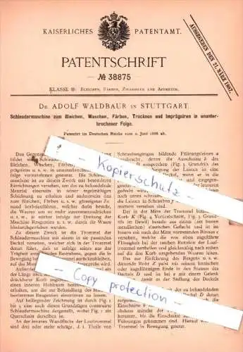 Original Patent  - Dr. Adolf Waldbaur in Stuttgart , 1886 , Bleichen, Färben, Zeugdruck !!!