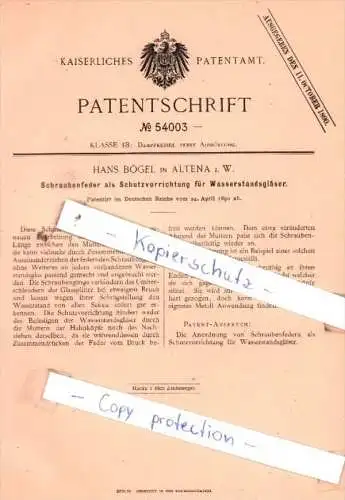 Original Patent  - Hans Bögel in Altena i. W. , 1890 , Dampfkessel nebst Ausrüstung !!!