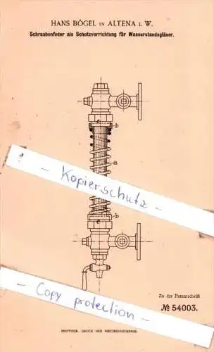 Original Patent  - Hans Bögel in Altena i. W. , 1890 , Dampfkessel nebst Ausrüstung !!!