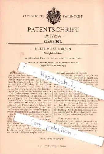 Original Patent  - R. Pleetschke in Berlin , 1900 , Flüssigkeitserhitzer !!!