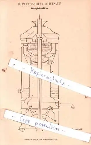 Original Patent  - R. Pleetschke in Berlin , 1900 , Flüssigkeitserhitzer !!!