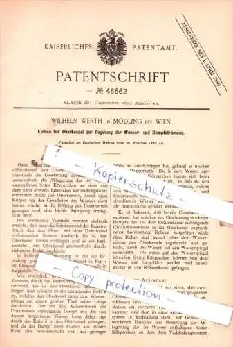 Original Patent  - Wilhelm Werth in Mödling bei Wien , 1888 , Dampfkessel nebst Ausrüstung !!!