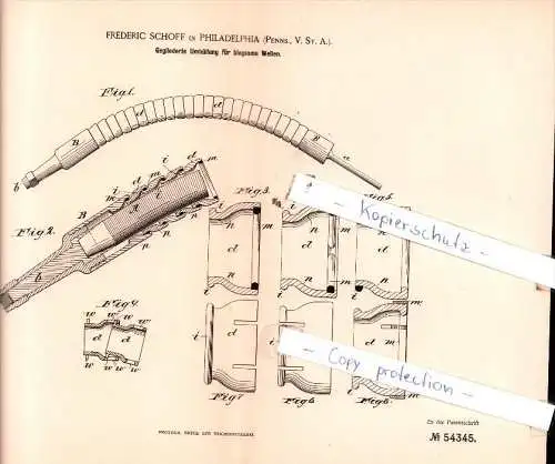 Original Patent  - Frederic Schoff in Philadelphia Penns., V. St. A. , 1890 , Maschinenelemente !!!