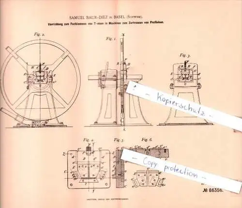 Original Patent  - Samuel Baur-Diez in Basel , Schweiz , 1895 , Mechanische Metallbearbeitung !!!