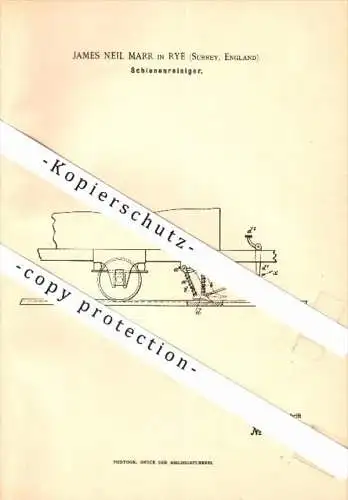 Original Patent - James Neil Marr in Rye , England , 1891 , Cleaner for rails , train !!!