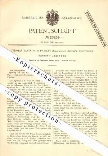 Original Patent - James Lyle in Paisley , Scotland , 1882 , Spindle for spinning !!!