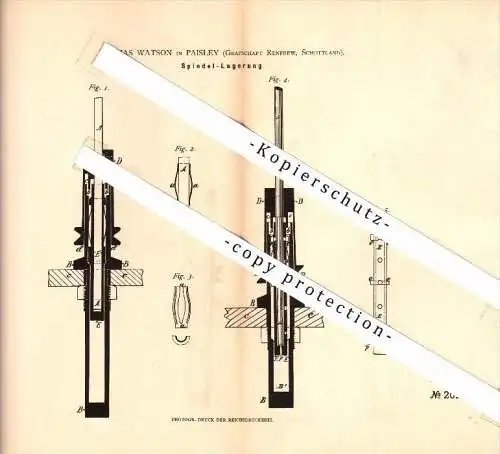 Original Patent - James Lyle in Paisley , Scotland , 1882 , Spindle for spinning !!!