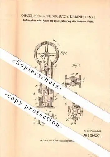 Original Patent - Johann Rossi à Niederjeutz / Yutz à Diedenhofen / Thionville , 1901 , Moteur à pistons rotatifs !!!