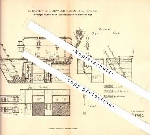 Original Patent - Cl. Jouffrey und J. Chevalier in Vienne , Isere , 1881 , Waschapparat für Erz , Bergbau !!!