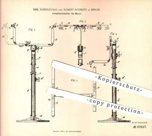 original Patent - E. Sonnenthal , R. Schmidt , Berlin , 1892 , Schablonenhalter für Maler , Malerei , Malen , Schablone