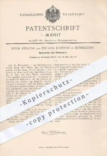 original Patent - P. Strauss , E. Danisch , Düsseldorf  1892 , Bohrkurbel u. Bohrknarre , Bohren , Bohrer , Bohrmaschine