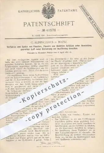 original Patent - G. Reininghaus , Mainz , 1887 , Spülen von Flaschen , Flasche , Fass , Fässer , Glas , Gläser !!!