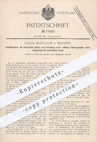 original Patent - Rudolf Nadeniczek in Budapest , 1893 , Kraftmaschine mit kreisendem Kolben , Dampfmaschine , Motor !!!