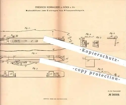 original Patent - F. Schmalbein , Köln  Rhein , 1885 , Webschützen zum Eintragen von Pflanzenstengeln , Webstuhl , Weben