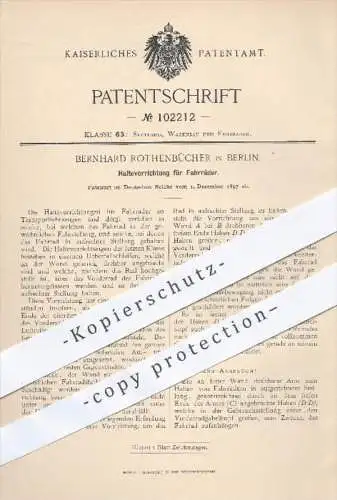 original Patent - Bernhard Rothenbücher , Berlin , 1897 , Halterung für Fahrräder , Fahrrad , Fahrradträger , Transport